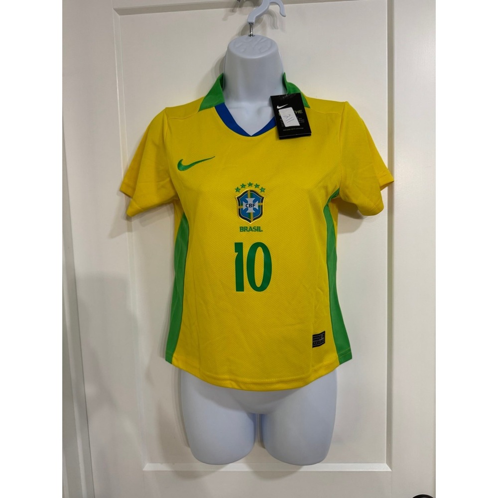 Neymar Jr #10 Brazil Yellow Size small Nike Soccer Jersey Polo Shirt Official
